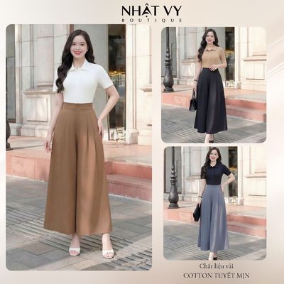 Quần ống rộng công sở Nhật Vy form dáng dài chất lụa phù hợp...